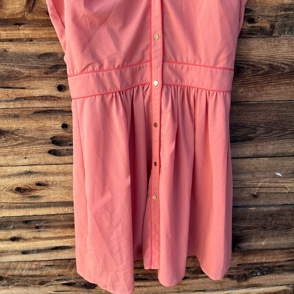 PINK MARTINI | Coral Sleeveless Button-Down Dress L - Picture 3 of 5